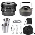 thumbnail image 1 of 10pcs Camping Cookware Mess Kit, Non-Stick Lightweight Pots Pan Set with Stainless Steel Cups Plates Forks Knives Spoons for Camping, Backpacking, Out, 1 of 5