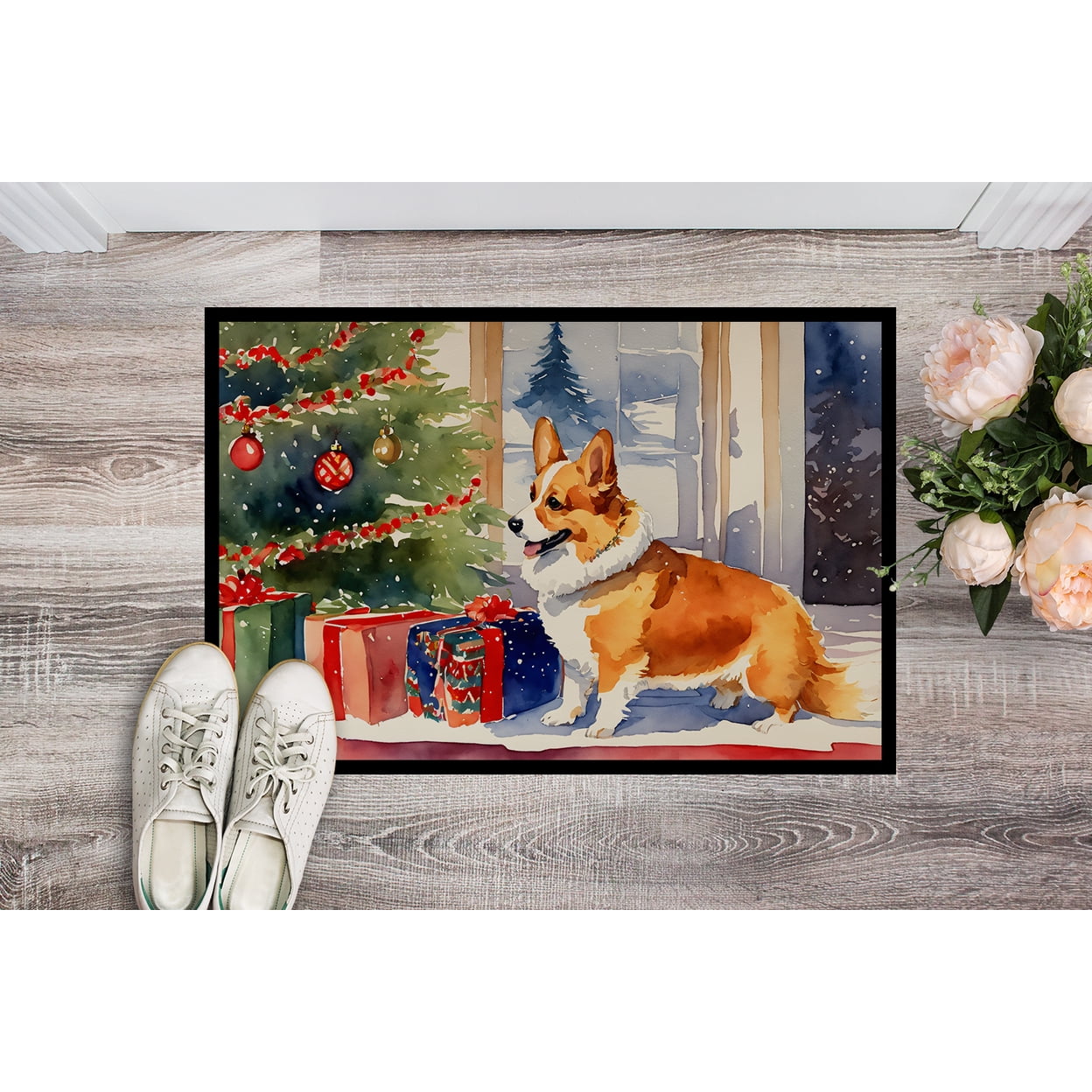 Carolines Treasures DAC2638MAT 0.15 x 18 x 27 in. Corgi Cozy Christmas Doormat