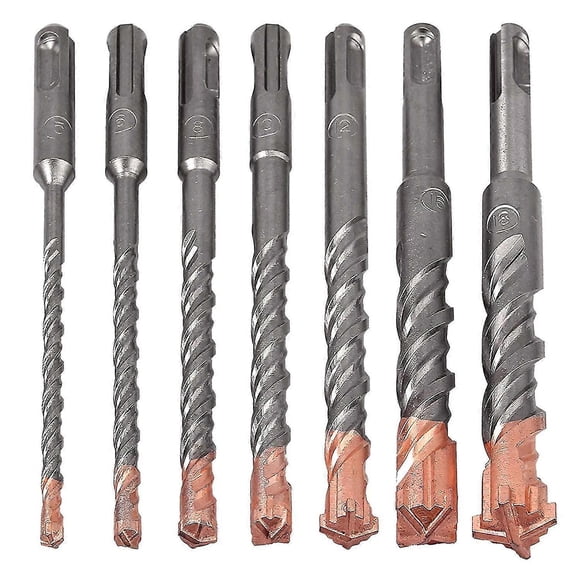 7 Pcs Sds Plus Hammer Drill Bit Set, (4-flute) For Concrete Brick Block Stone Masonry And Granite