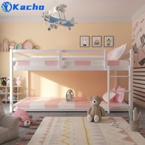 Kacho Twin Over Twin Bunk Bed with Ladder, Wood Bunk Bed Frame for Teens, Adults, Floor Bunk Bed with Full-Length Guardrails, Twin Bunk Bed for Dorm and Bedroom, No Box Spring Needed, White