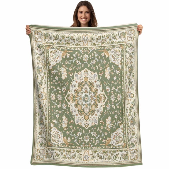 Southwestern Sage Green Blanket Soft Cozy Warm Throw Blanket for Couch, Plush Fuzzy Flannel Fleece Blankets for Sofa, Tribal Antique Boho-Chic Heritage Bed Blankets Lightweight Gifts for Men, 32"x48"