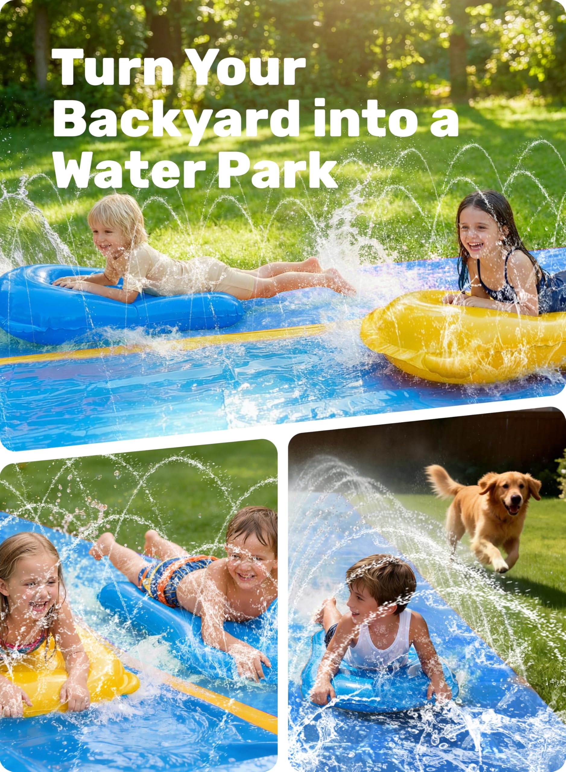 30ft x 6ft Lawn Water Slide with Built-in Sprinkler and Inflatable Boards