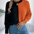 thumbnail image 2 of Olyvenn Women's Oversized Patchwork Sweaters Crew Neck Pullover Loose Long Sleeve Ribbed Knit Color Block Sweater Jumper Tops Orange S, 2 of 8
