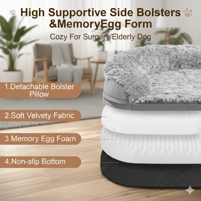 Gimars Orthopedic Egg Foam Dog Bed for Large Dogs with Bolsters, Waterproof, Removable Cover, Soft Support for Aging, Medium, Small Dogs,L