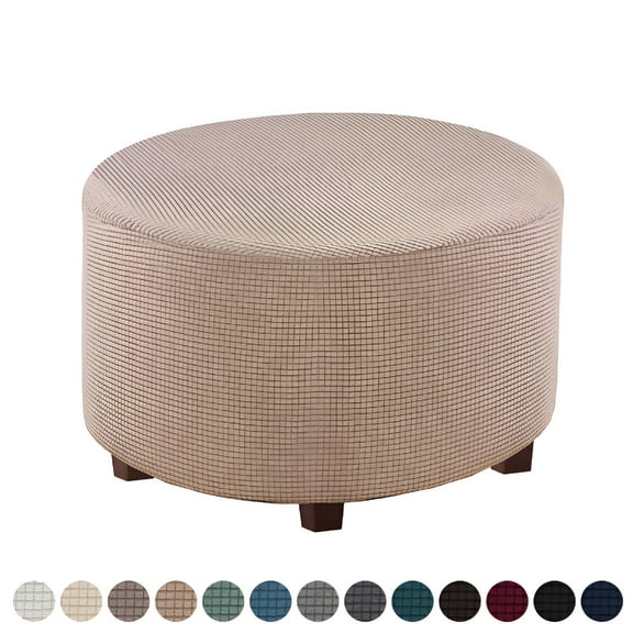 LAMIRO Round Ottoman Cover,Stretch Footstool Protector Cover Ottoman Slipcover with Elastic Bottom for Living Room