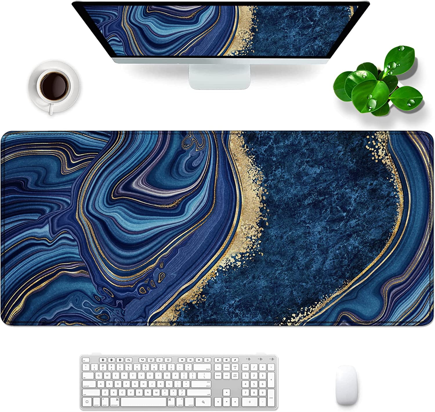 Navy Blue Marble Mouse Pad XXL Large Mouse Pad for Desk 35x15.7x0 ...