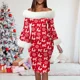thumbnail image 1 of Vestidos Elegantes con estampado navideño para mujer, Bodycon de manga larga con hombros descubiertos, trajes de fiesta Retro de felpa, Otoño e Invierno, 1 of 5