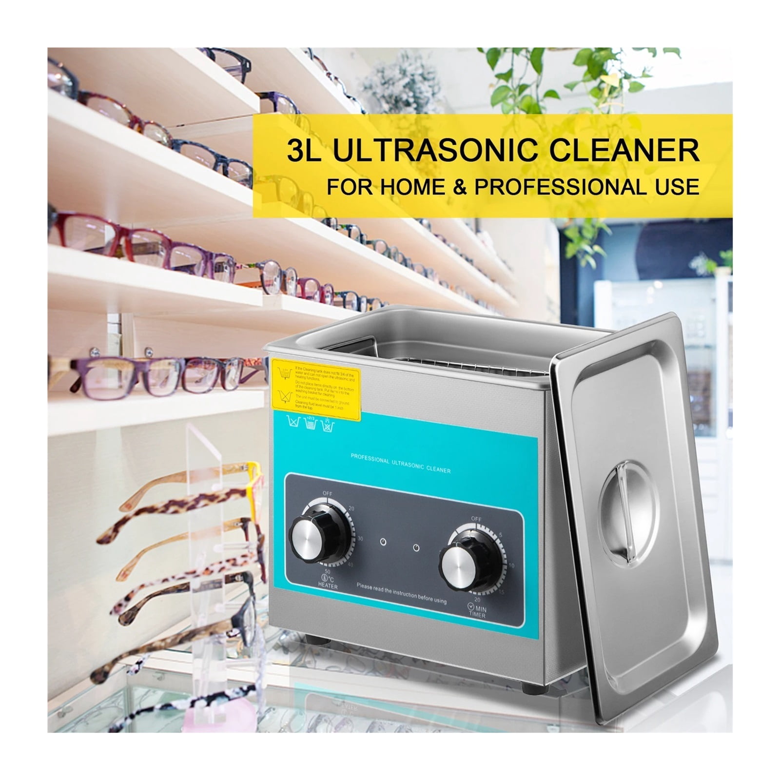 3L Knob Ultrasonic Cleaner Knob Control 304 Stainless Steel Ultrasonic Cleaning Machine w/Heater & Timer for Watch Jewelry
