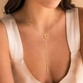 thumbnail image 2 of Turandoss Lariat Necklace for Women Dainty Circle Bar Pendant Necklaces 14K Gold Plated Long Simple Y-Shaped Drop Chain Jewelry Trendy Gifts, 2 of 7