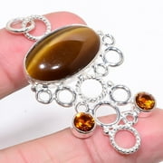 Thai Tiger'S Eye & Citrine 925 Silver Plated Pendant 2.29" JP-49, Valentine's Day Gift, Birthday Gift, Beautiful Jewelry For Woman & Girls