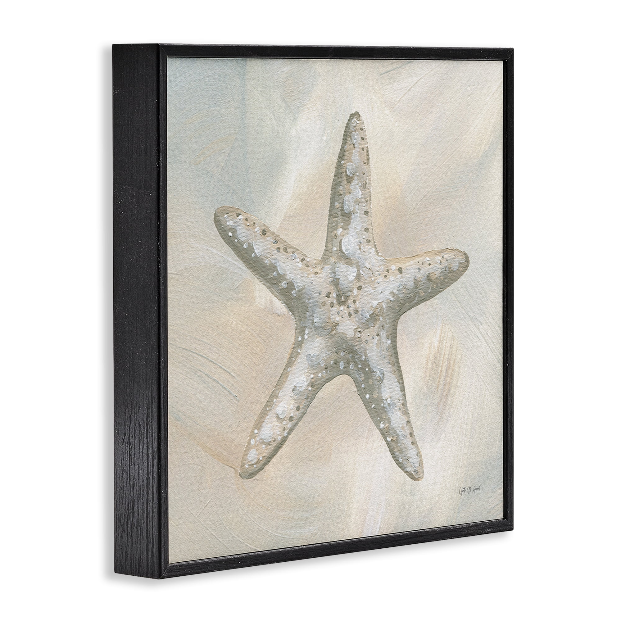 Stupell Industries Simple Beige Starfish Coastal Painting Black Framed Art Print Wall Art, 17 x 17