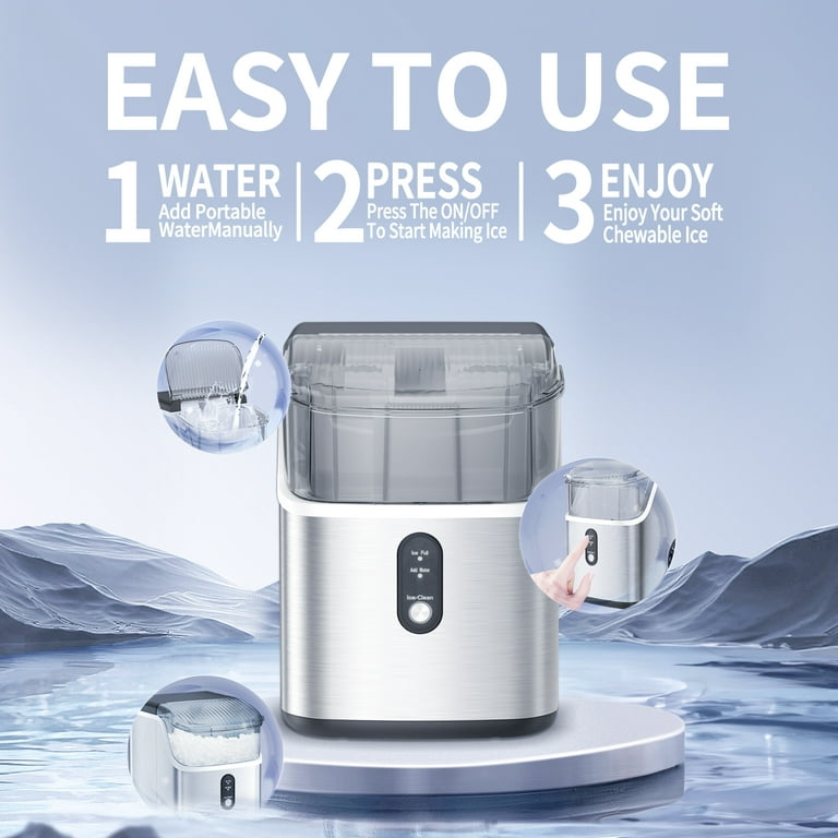 Auseo Nugget Ice Maker Countertop, Portable Ice Maker Machine with  Self-Cleaning Function, 33lbs/24H, Easy Operation, Pellet Ice Maker for  Home/Kitchen/Office/Party-Stainless Silver 