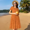 thumbnail image 4 of Rateoe Orange Glitter Pattern Women’s Short Sleeve Dress – Casual Elegant Summer A-Line Dress for Everyday Wear, 4 of 6