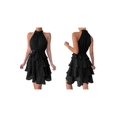thumbnail image 3 of Women'S Tie Sleeveless Ruffle Hem Dress Patchwork Design Summer Chic Beach Party Gown Black XL, 3 of 7