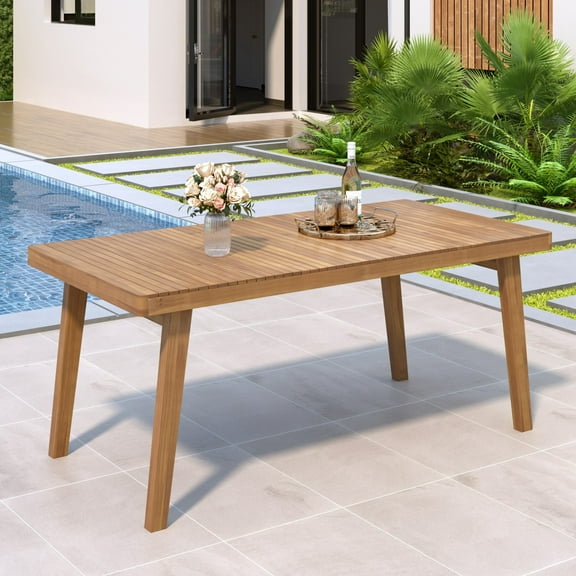 69 Inch Outdoor Dining Table with Slatted Top, Solid Wood Construction, 300 Lb Capacity, Perfect for Backyard, Patio and Garden Use, Brown