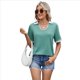 thumbnail image 3 of Camisetas de Corta con Cuello en U para Mujer, Blusas de Verano con Contraste, Camisas Informales de Negocios, Camisetas Holgadas. Verde Frijol M, 3 of 9