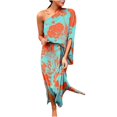 thumbnail image 2 of TMOYZQ 50 % de Rabais Été! Robe Longue Maxi à une Épaule pour Femmes, Ourlet Fendu, Imprimé Floral, Manches Courtes Évasées, Coupe Ample Froncée, Robe de Cocktail, Robe de Soirée, Robes d'Invitée de Mariage, 2 of 5