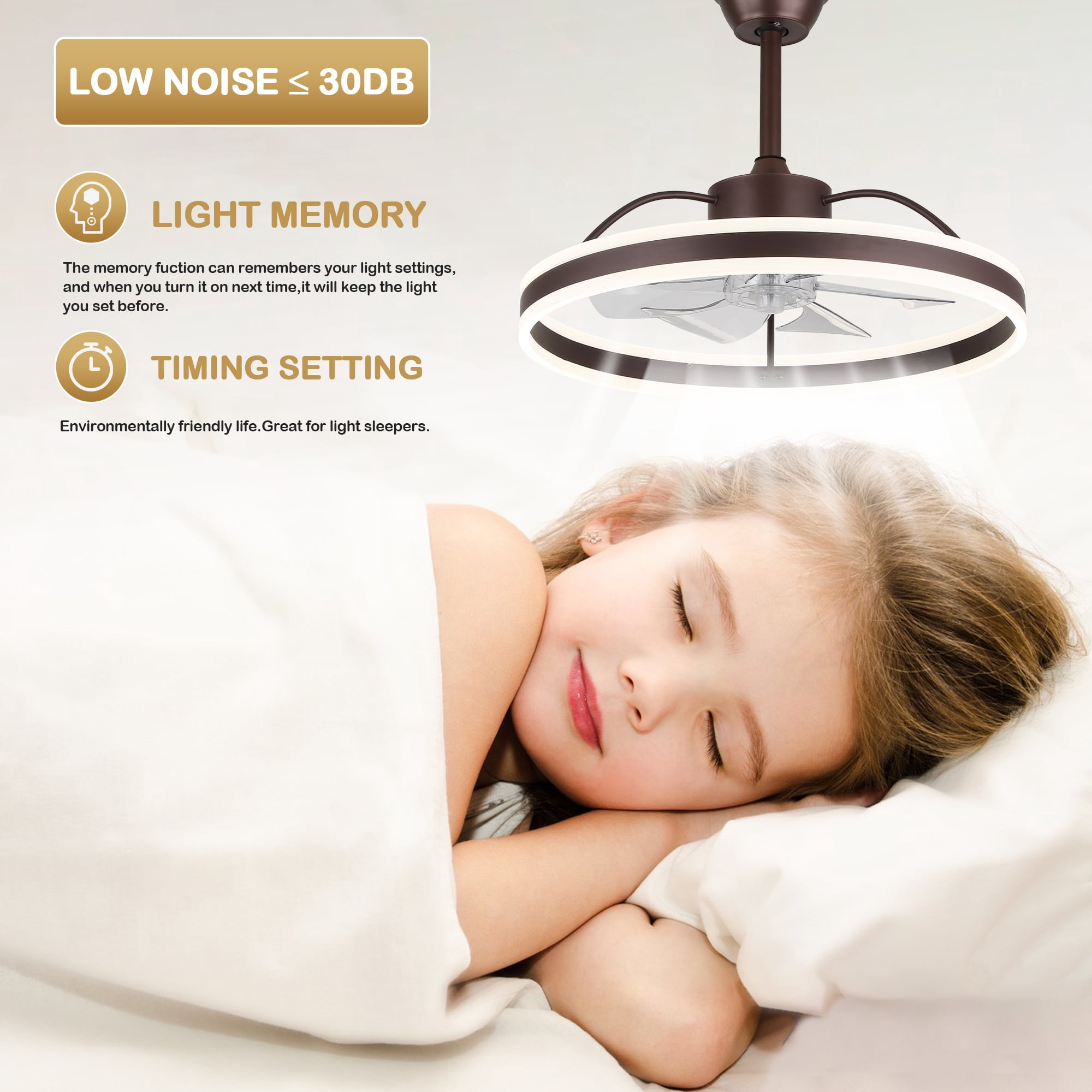 24" Modern Reversible Ceiling Fan with Dimmable Light, 6-Speed Ceiling Fan with Remote and APP Control