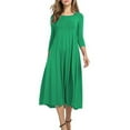 thumbnail image 2 of cfhntfmh Robes d'Automne pour Femmes Décontractées Manches 3/4 Col Ras du Cou Robe Midi Fluide Coton Doux Ample Plissée Robe de Vacances, 2 of 4