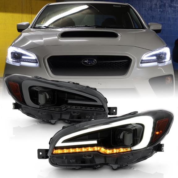 For 2015-2021 Subaru WRX STI Black Smoked LED Sequential Projector Headlights