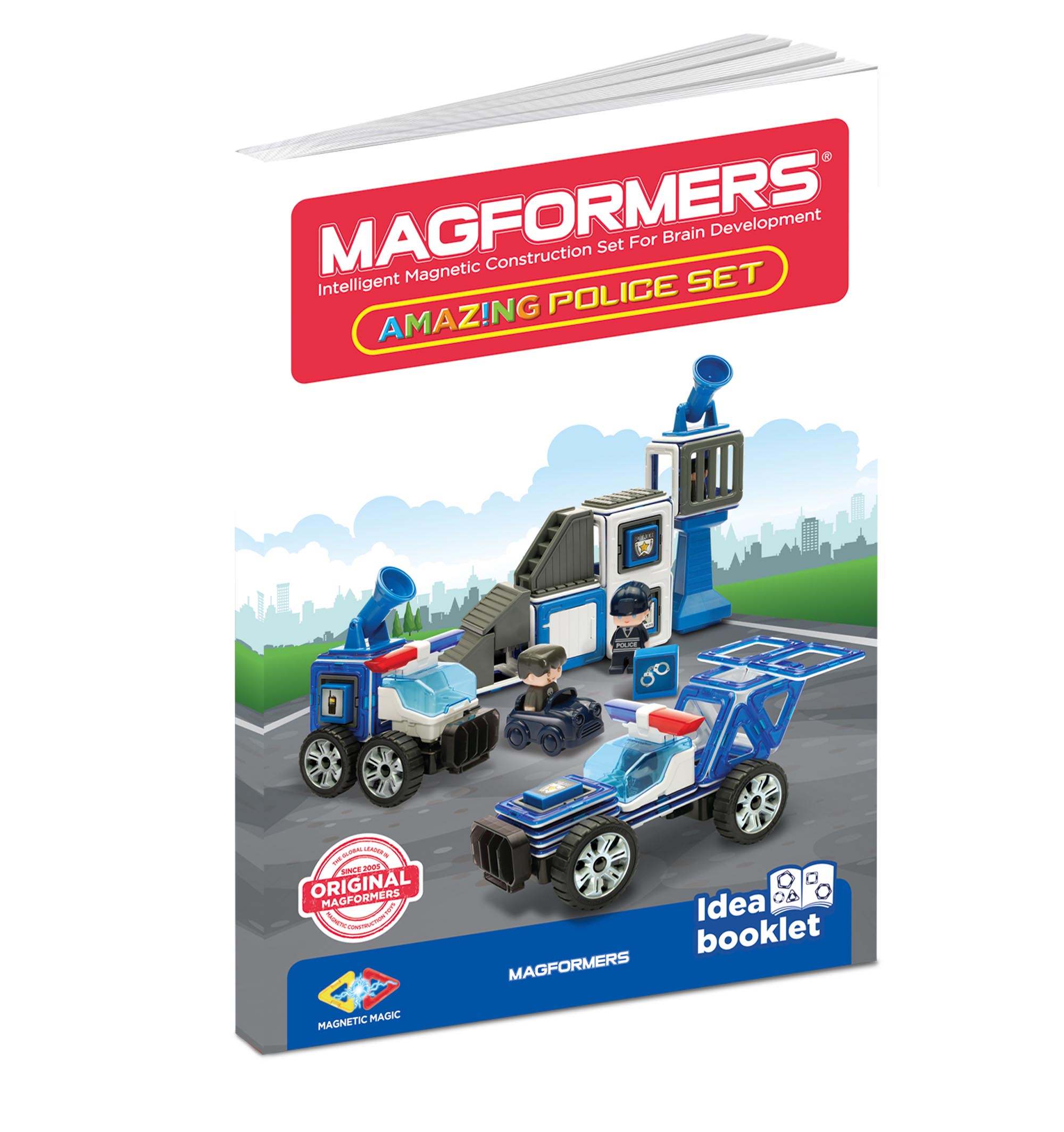 Magformers Amazing Police 50 Pieces, Wheels, Blue red colors, Magnetic Geometric tiles STEM Toy Ages 3+ - image 4 of 5