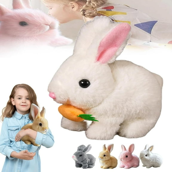 Guvpev Bunby - My Realistic Bunny Toys with Carrot Decor, 7" Realistic Bunny That Moves, Fun Interactive Bunny Plush Toys Can Walk and Talk, Bunny Stuffed Animal Easter Basket Stuffers Gifts for Kids