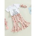 thumbnail image 3 of Faithtur Baby Girls Easter Outfit Sets Short Sleeve Letter Print Romper + Rabbit Egg Print Flared Pants + Headband, 3 of 8