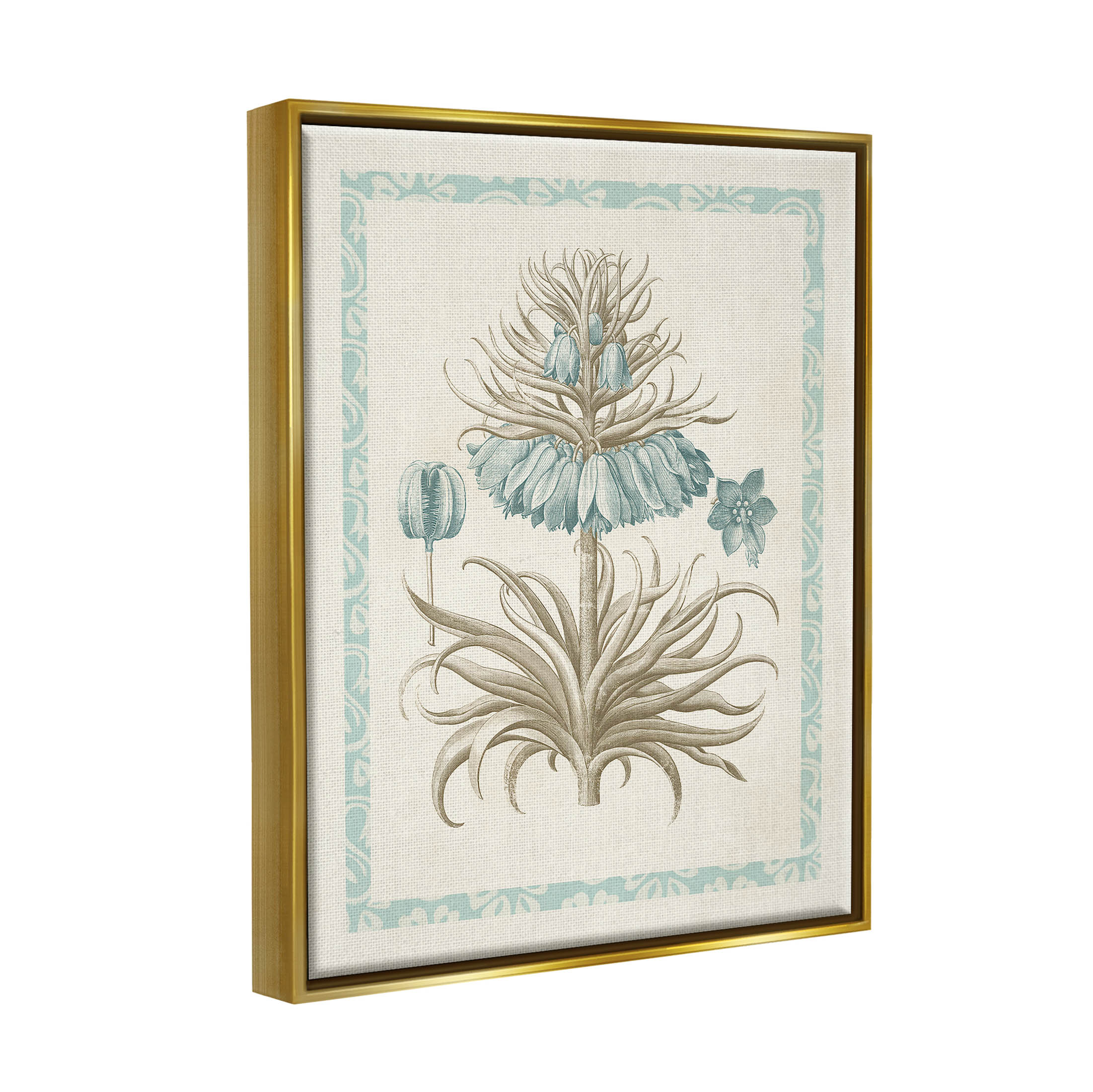 Stupell Industries Vintage Detailed Flower Study Graphic Art Metallic Gold Floating Framed Canvas Print Wall Art, Design by Vision Studio
