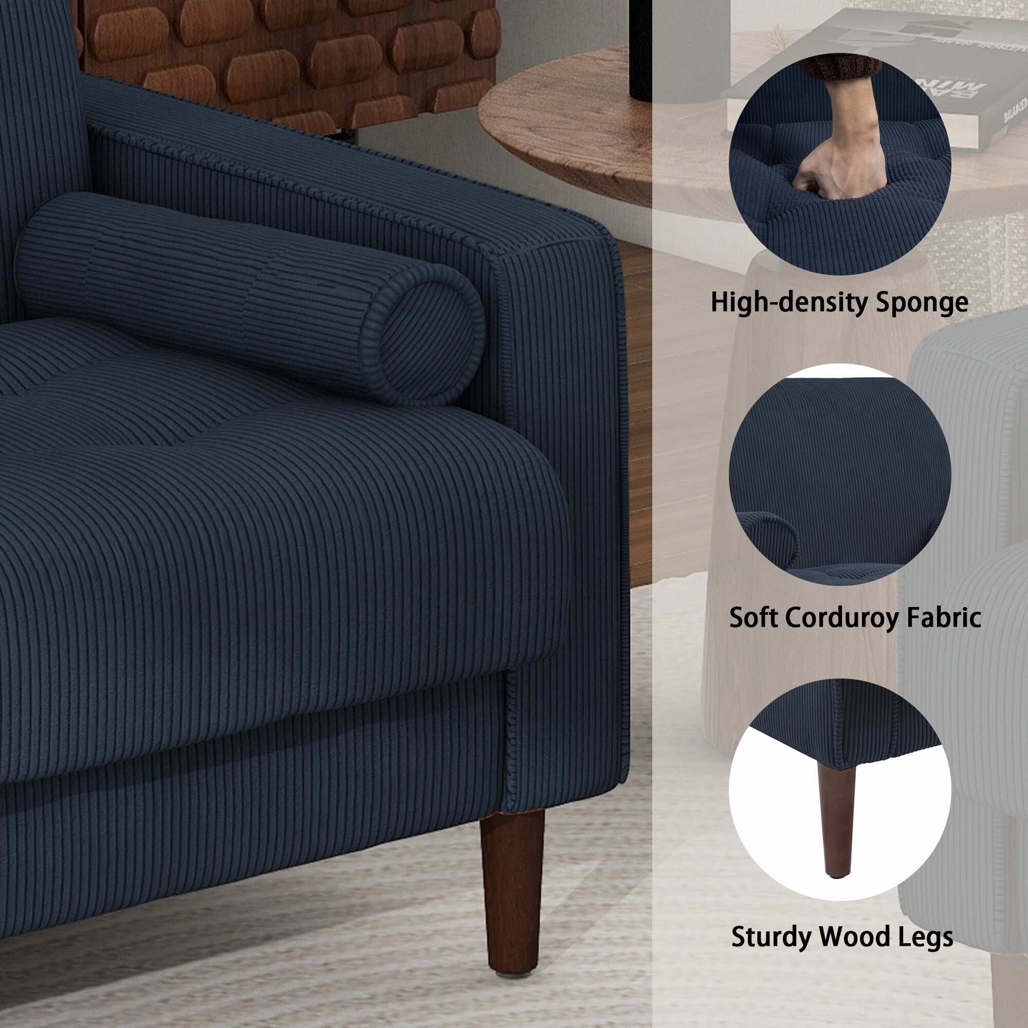 UIXE Oversized Accent Chair Corduroy Fabric Modern Armchair with Large Seat for Living Room Bedroom Reading, Navy Blue