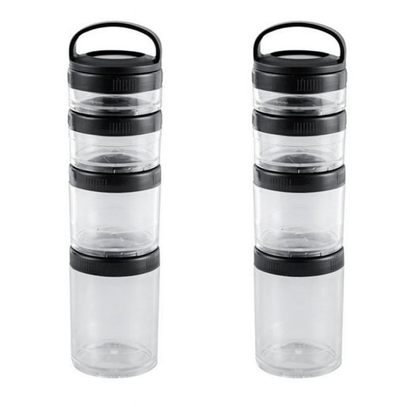 2X Stackable Snack Containers for Kids and Adult, 4 Cups School Travel Transparent Black
