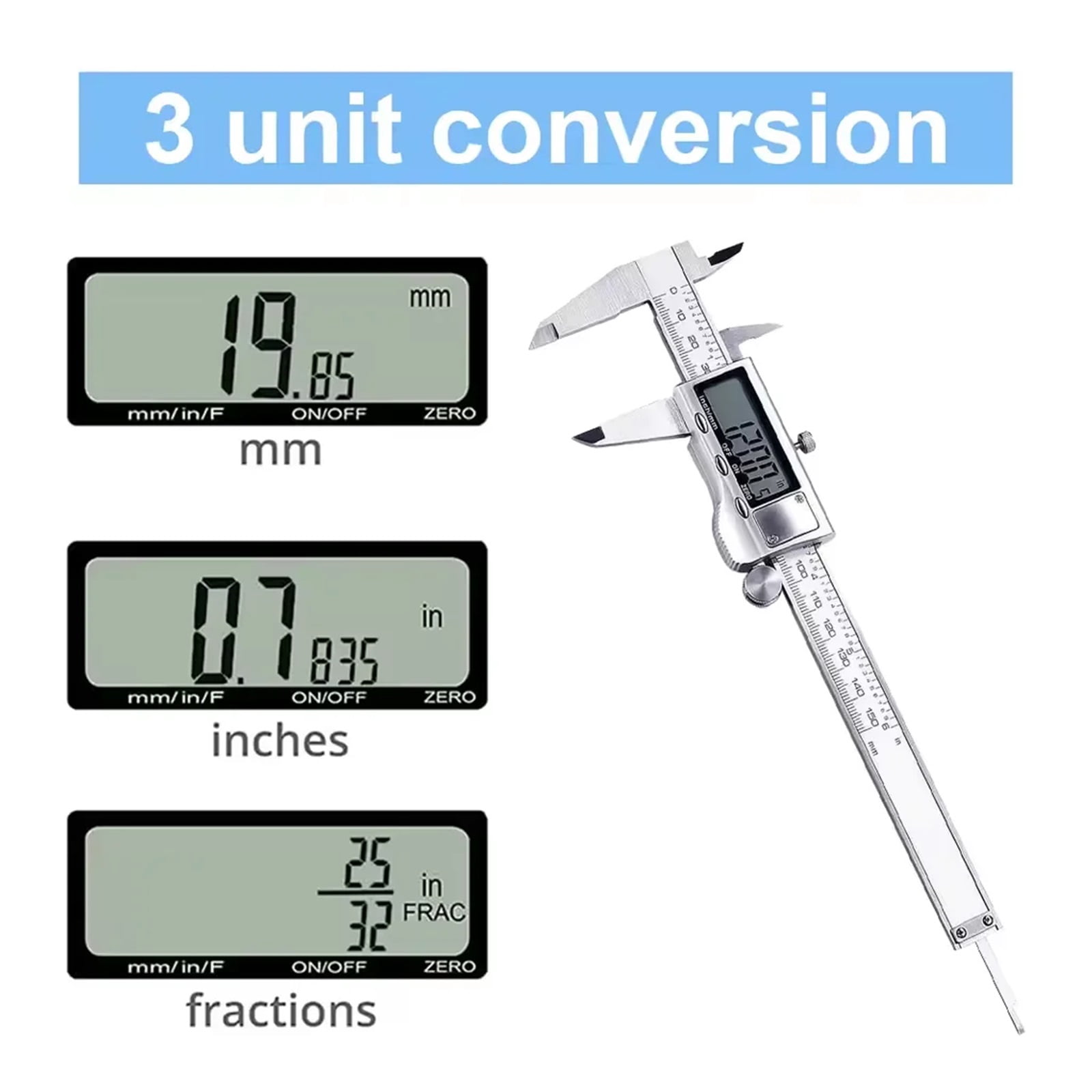 150mm/6Inch Digital Caliper Electronic Carbon Fiber Micrometer With Large LCD Screen Pachymeter For DIY/Household Measuring Tool ,Easy to Operate