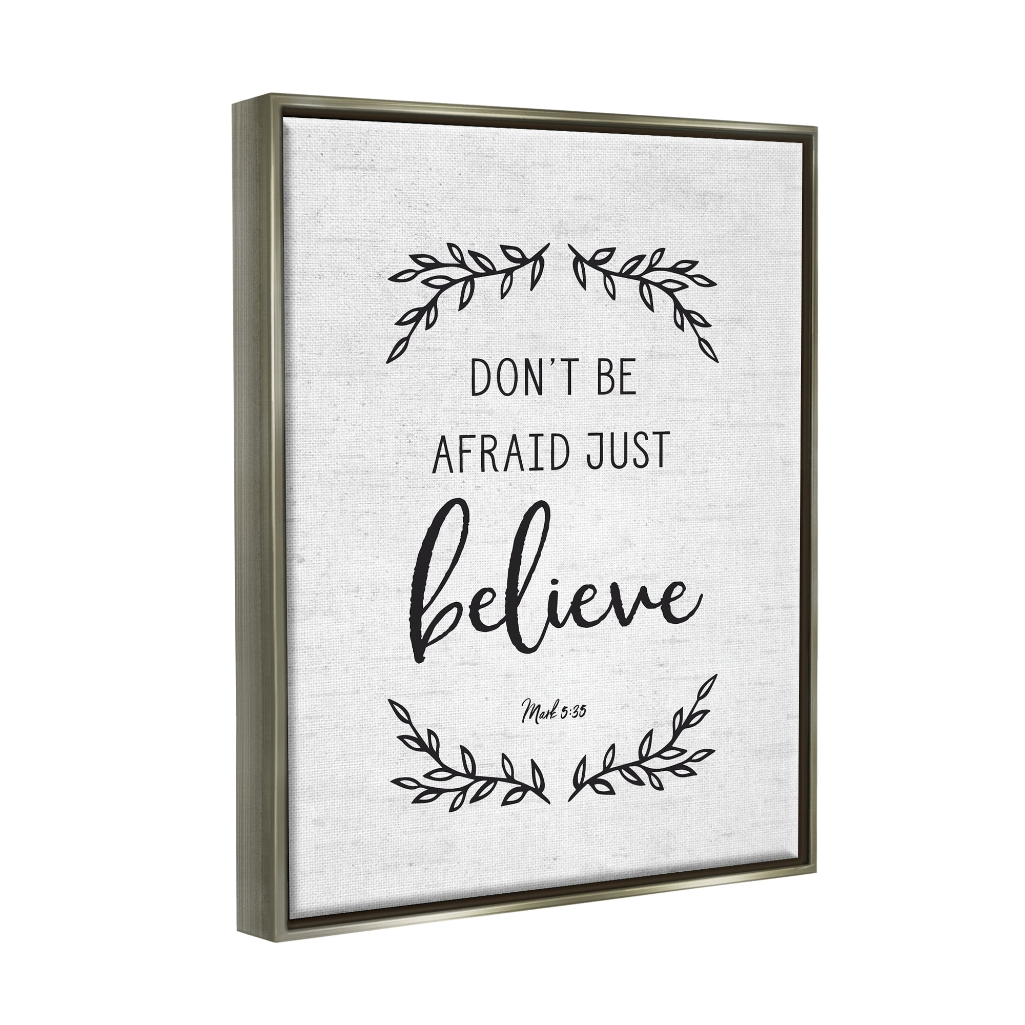 Stupell Industries Encouraging Scripture Verse Quote Casual Leaf Sprigs Graphic Art Luster Gray Floating Framed Canvas Print Wall Art, Design by Lettered and Lined