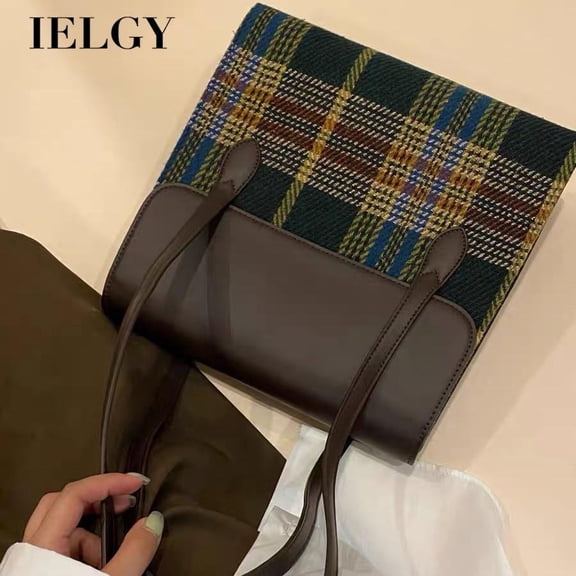 IELGY shoulder premium plaid handbag, large-capacity commuter underarm bag