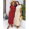thumbnail image 6 of Merokeety Womens Summer T Shirt Dresses Crew Neck Tie Waist Midi Dress Apricot s, 6 of 6