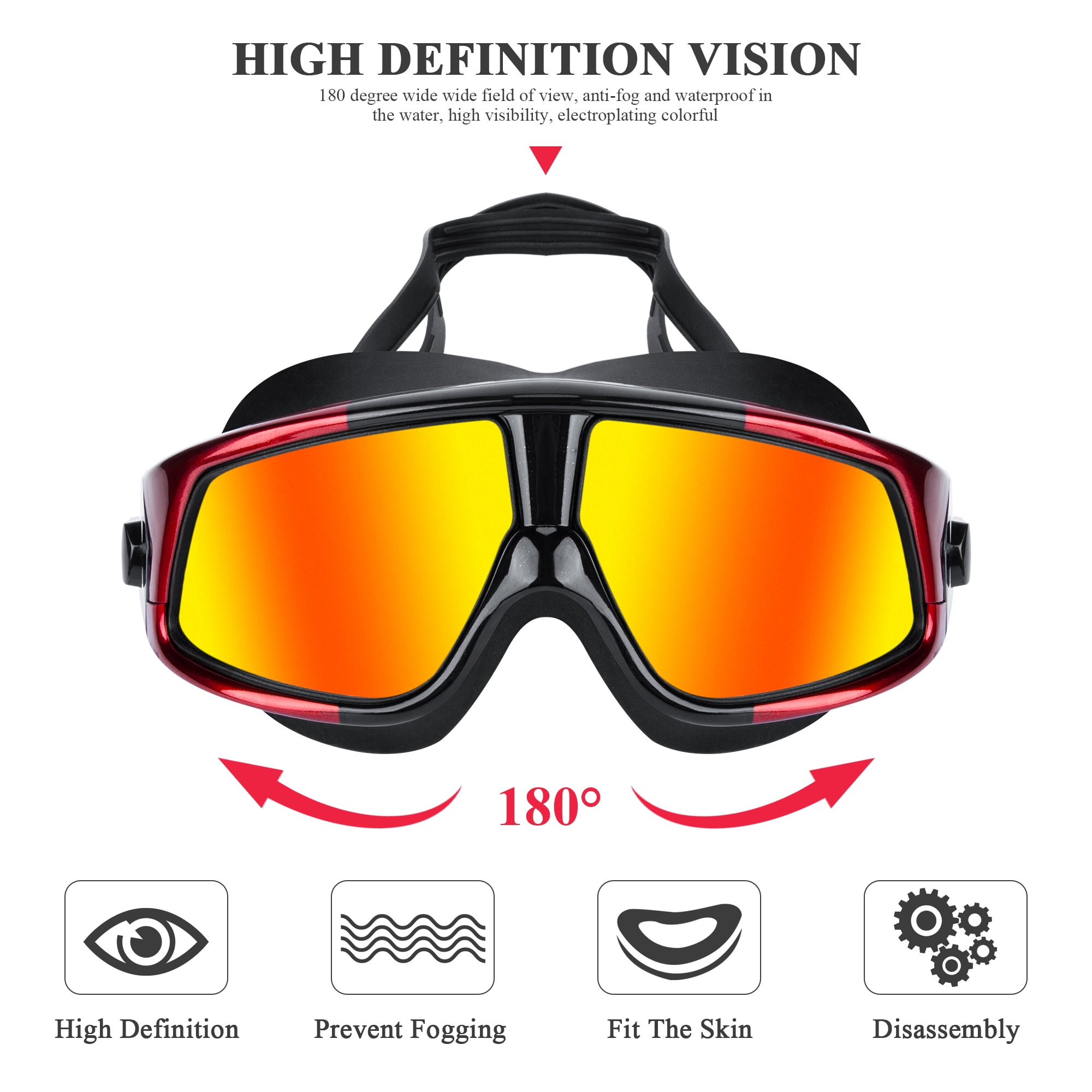 Swimming Goggles Anti Fog No Leaking with UV Protection and Clear Lens Wide-Vision for Men Women Adult Youth with Free Case,Nose Clip and Ear Plugs Premium Polarized Big Large Frame Swim Goggles 