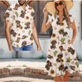 thumbnail image 2 of Uorisanigo Pink Heart Matching Couple Outfits Cactus Sunflower Short Sleeve Shirt for Men Hawaiian Shirts and Women's V-neck Dress A-Line Summer Beach Dresses Size S, 2 of 7