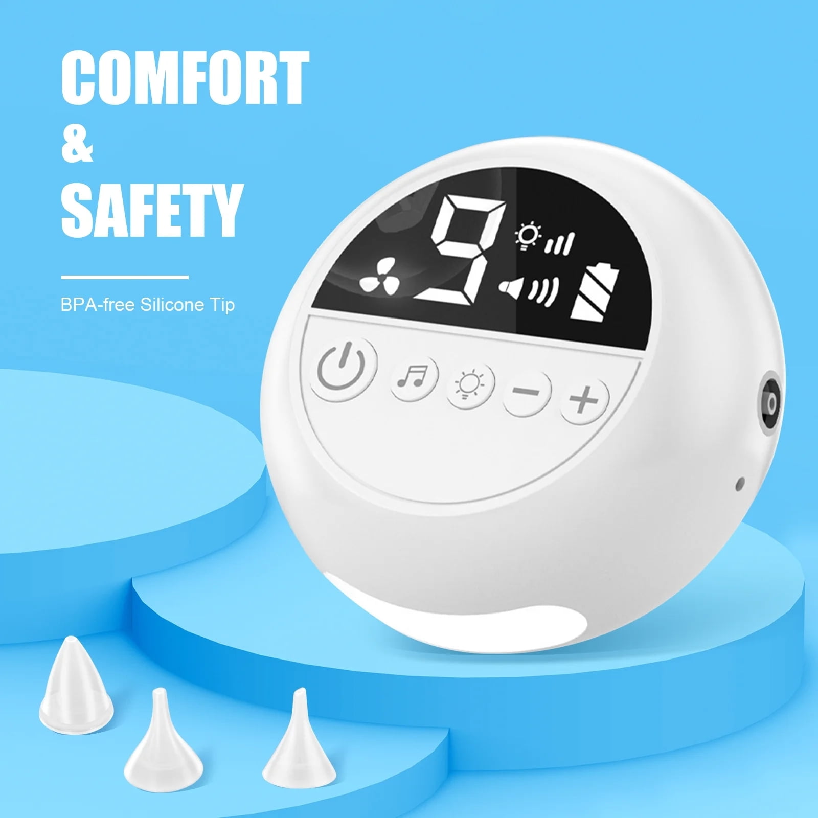 Banome Nasal Aspirator for Baby, Effective Nose Sucker for Quick Relief Ideal Nasal Suction for Babies and Toddlers 3 Silicone Tips Adjustable Suction Level and Light Function