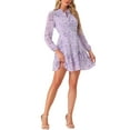 thumbnail image 4 of Women's Summer Dresses 2025 Floral Tie V Neck Semi Sheer Long Sleeve Layered Tiered Chiffon Mini Dress XS Light Purple, 4 of 6