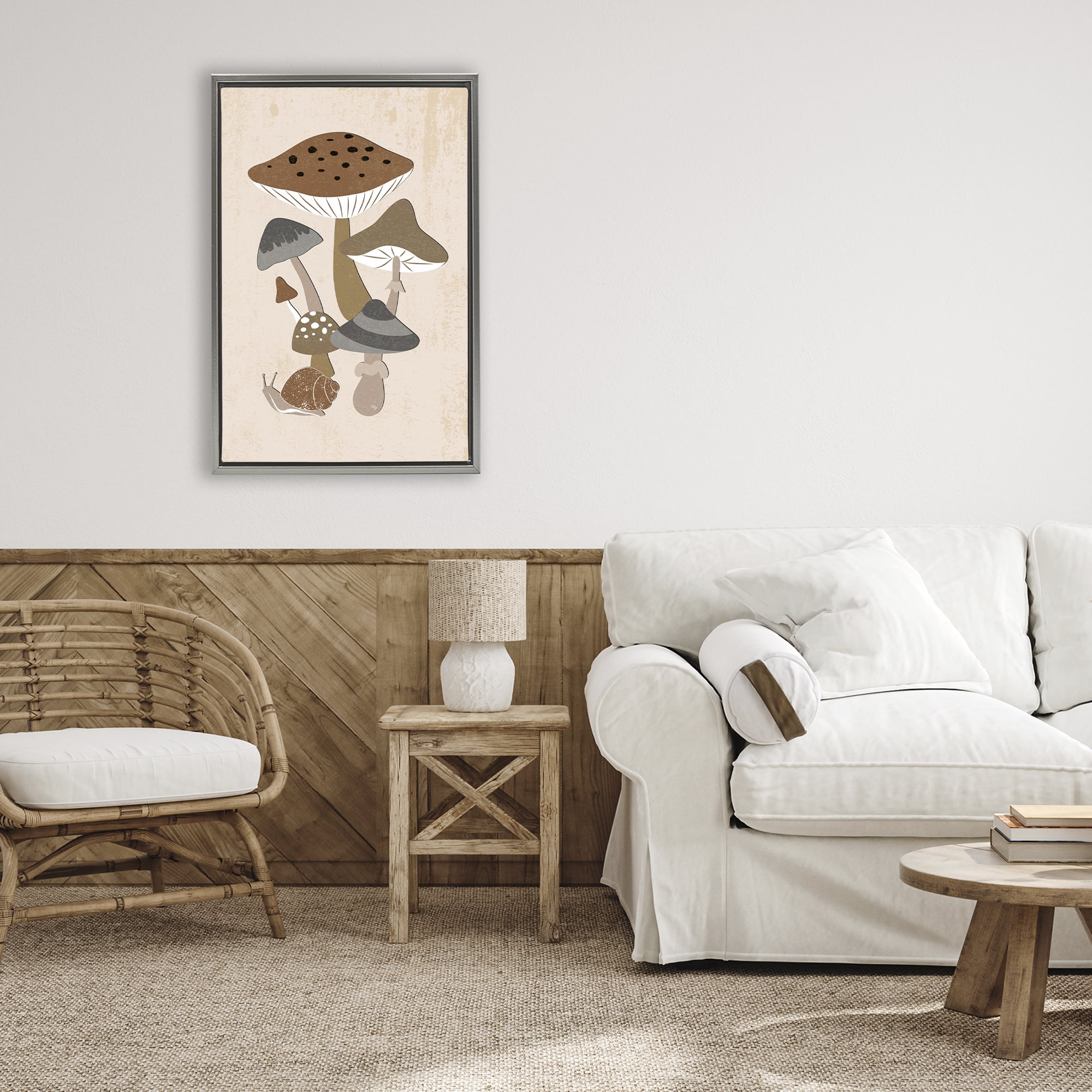 Stupell Industries Earthy Fungi Mushrooms & Snail Gray Framed Floater Canvas Wall Art, design by Martina Pavlova