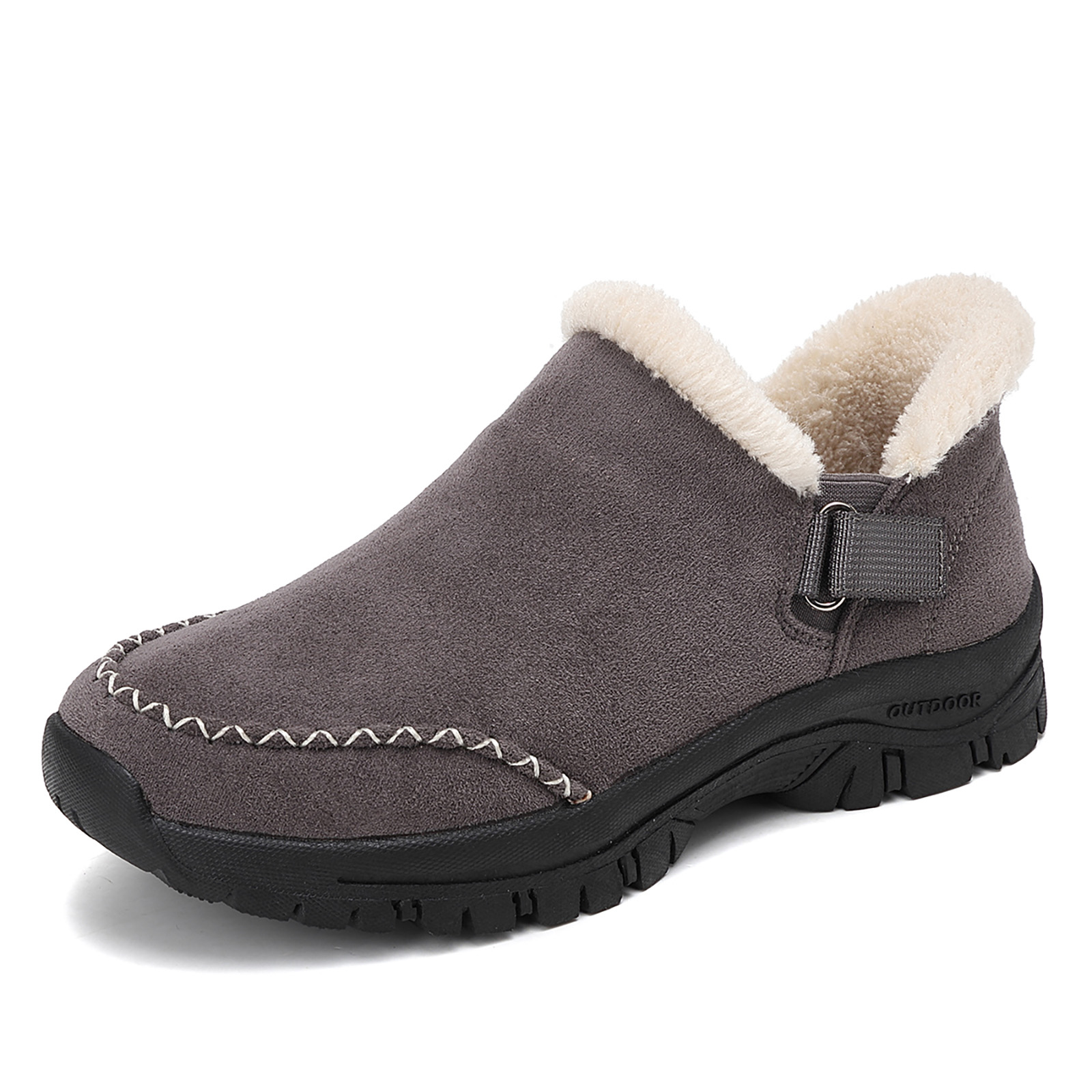 Dakaela Womens Winter Snow Boots Fleece Lined Hiking Slip on Loafers Sneakers Outdoor Plush Short Booties Shoes Grey 9