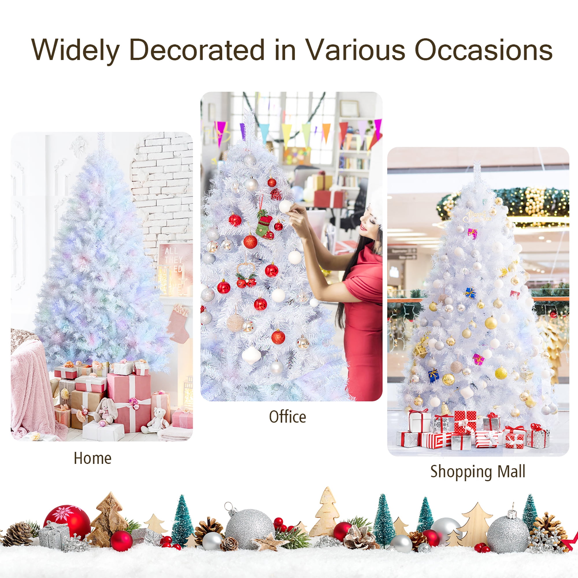 Costway 8ft Iridescent White Artificial Christmas Tree with 1636