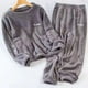 thumbnail image 4 of Traje de pantalones cálidos gruesos para mujer, ropa de casa de lana de coral, pijama suelto de talla grande, otoño e invierno, 2 piezas, 4 of 4