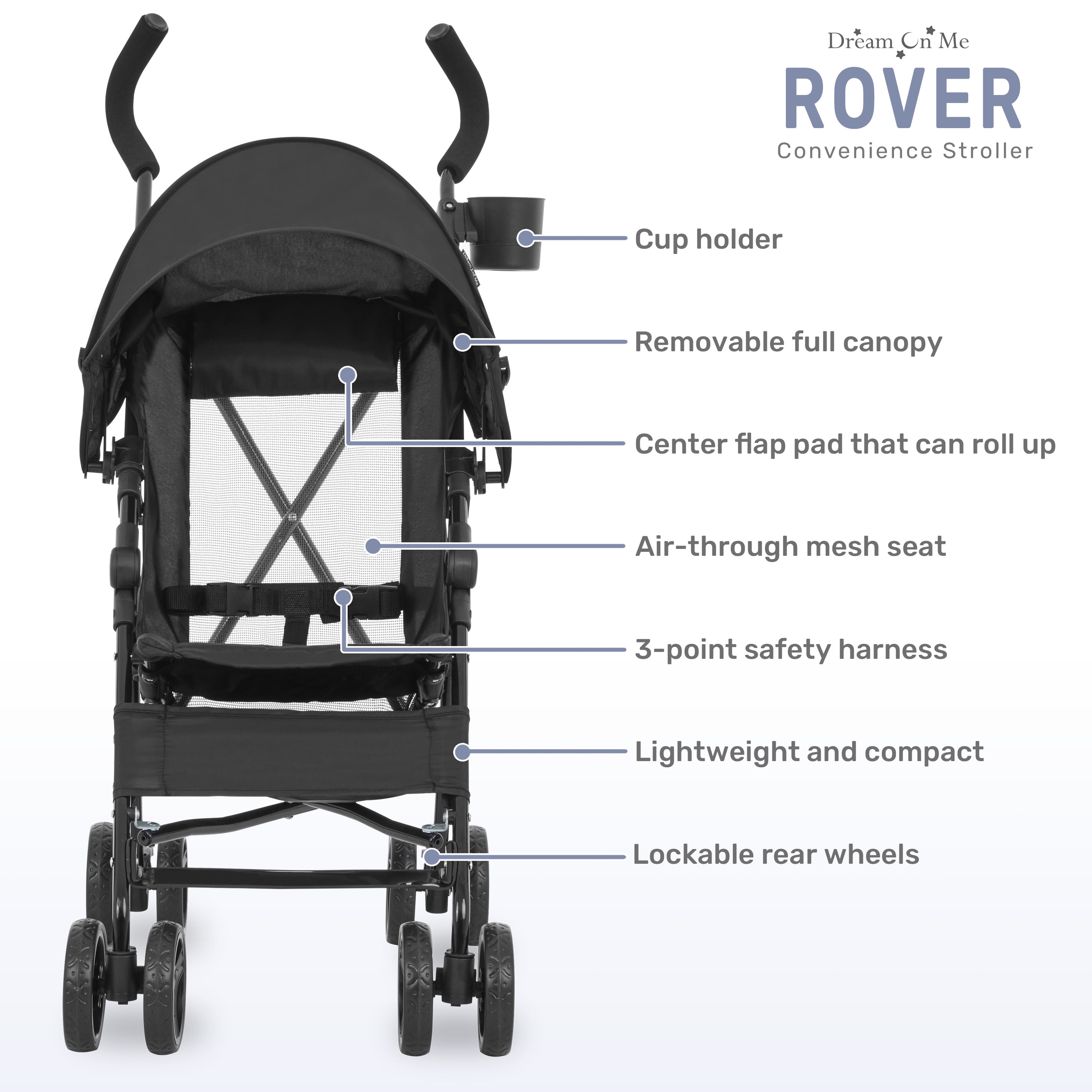 Dream On Me Rover Convenience Stroller, Black