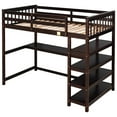 thumbnail image 5 of Twin Size Loft Bed with Storage Shelves and Built-in Desk, Wood Loft Bed Frame with Full-length Guardrails and Ladder for Kids Boys Girls Bedroom Dorm, Space Saving, Espresso, 5 of 7