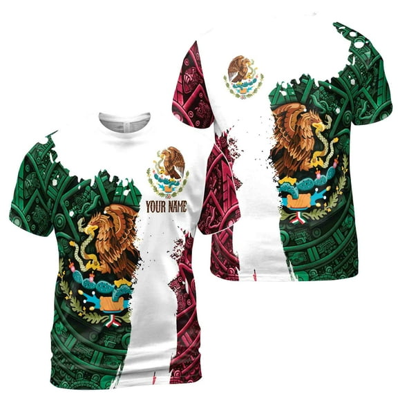 Customized Name Aztec Shirts Mexican Flag 3D T-Shirt S-5XL