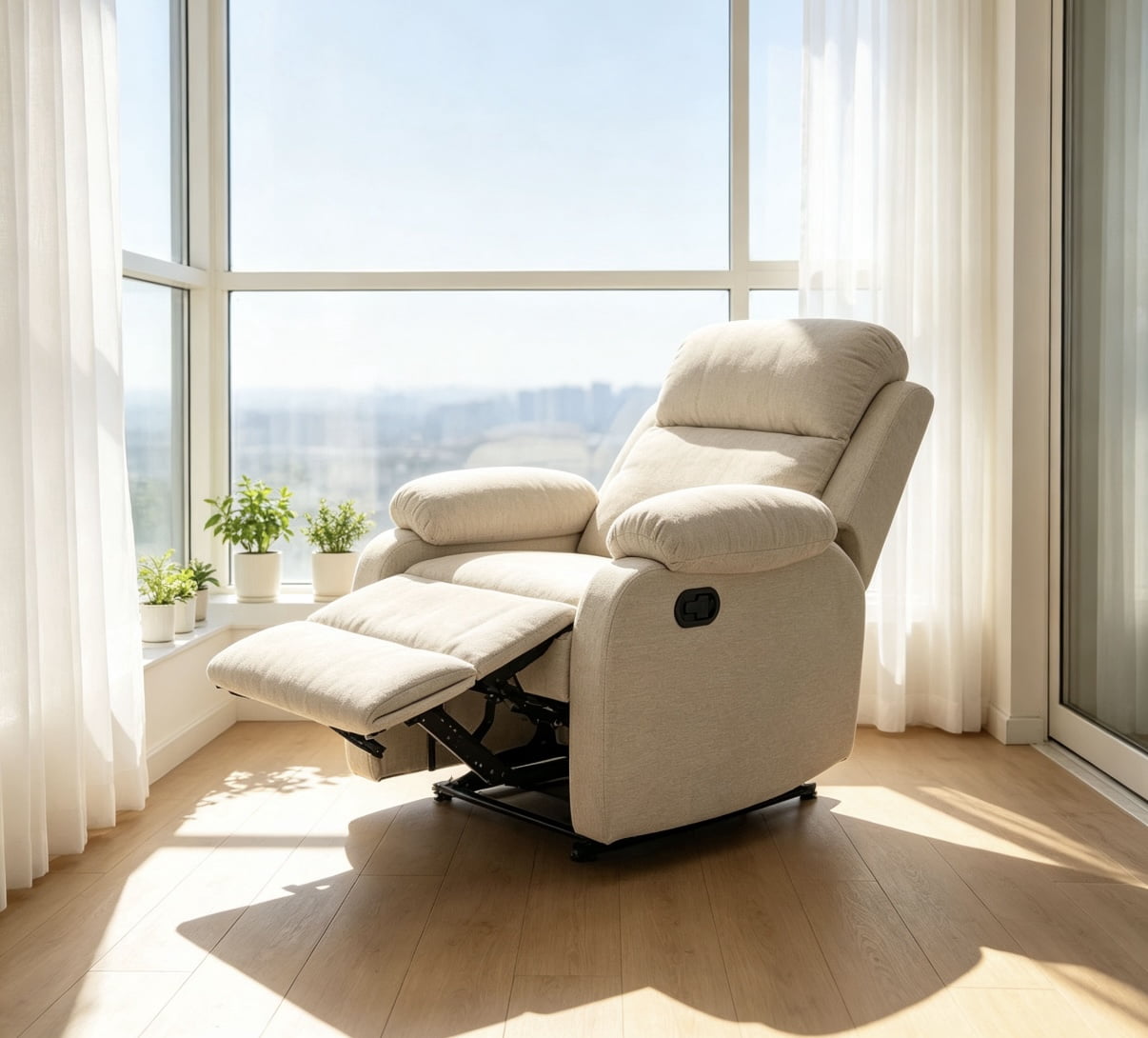 Leumius Recliner Chairs for Living Room, Manual Reclining Chair Single Sofa, Ergonomic Lounge Chair with Rocking Function,Ancient White