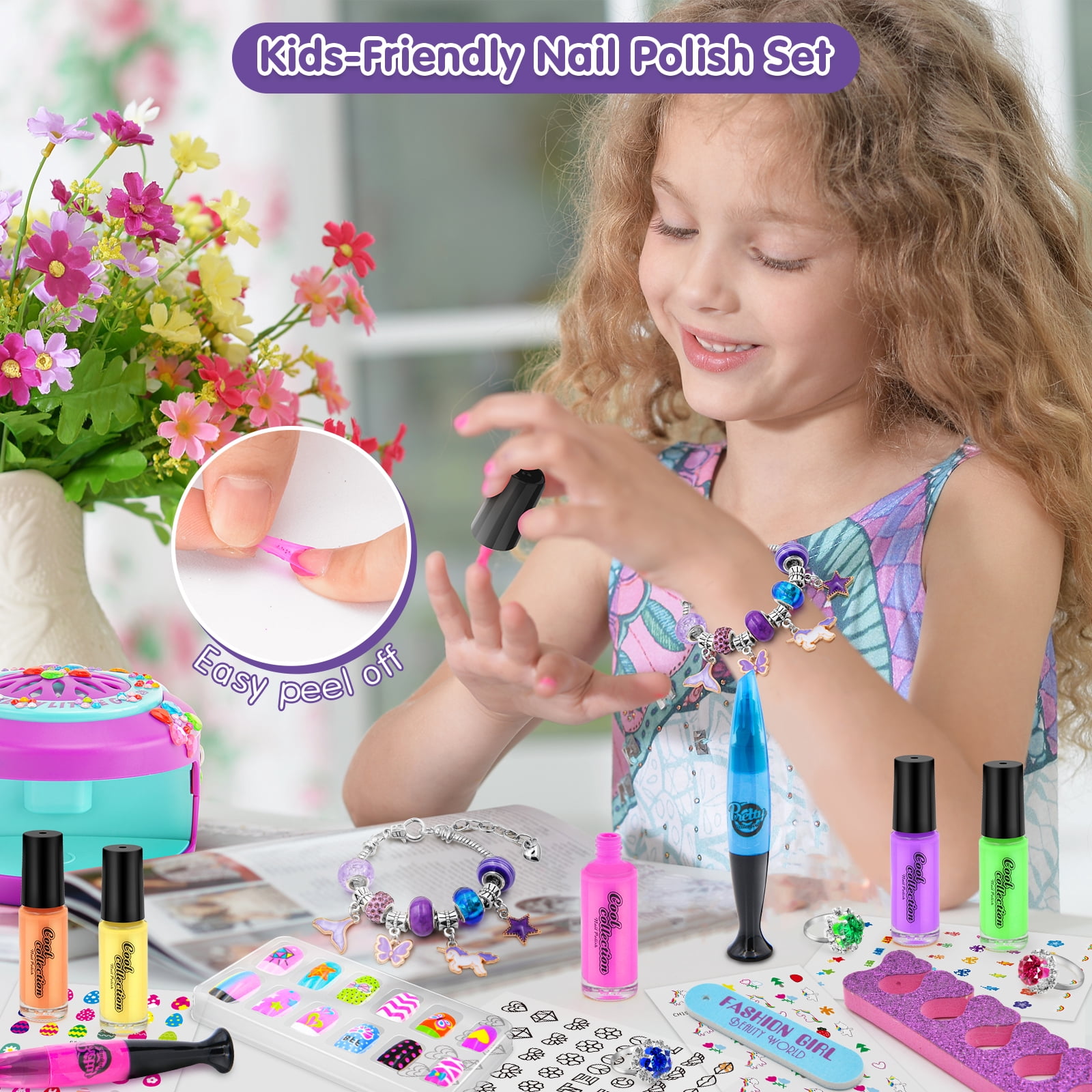 BATTOP DIY Nail Kit Toys, Kids Nail Polish Set for Girls - Nail Art Kit for Girls Ages 7-12 with Nail Dryer & Fake Nail & Nail Sticker & Water Based Nail Polish,Nail Art Pen - Gifts for Girls