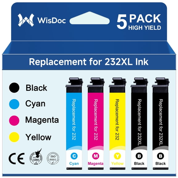 232XL Ink Cartridges for Epson 232XL 232 Ink for Workforce WF-2930 WF-2950 Expression XP-4200 XP-4205 Compatible with Epson Printer (Black,Cyan,Magenta,Yellow, 5-Pack)