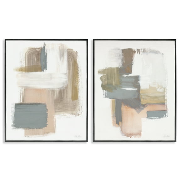 Stupell Industries Abstract Beige Brush Stroked Neutrals Abstract Painting Black Framed Art Print Wall Art, 11 x 14, Set of 2