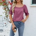 thumbnail image 4 of Trendfront Womens Square Neck Tops Fashion Summer Short Sleeve T-Shirts Casual Trendy Puff Sleeve Ruched Tee Loose Fit Soft Pullover Clothing, 4 of 6